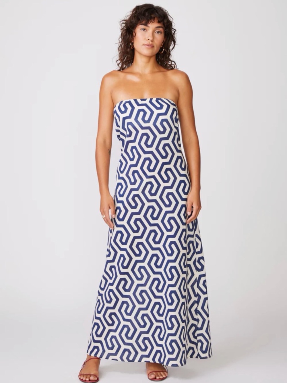 Stateside Geo Print Voile Biased Cut Column Dress